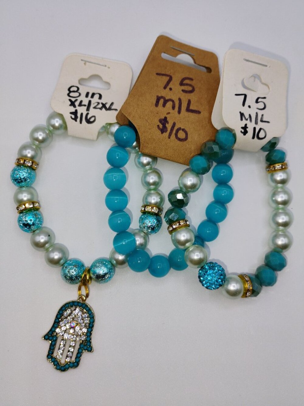 Turquoise 3 piece beaded bracelet lot - large & XL